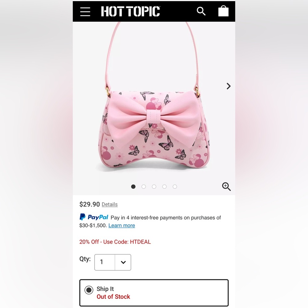 Her Universe Disney Minnie Mouse Butterfly Bow Baguette Bag - Picture 5 of 5